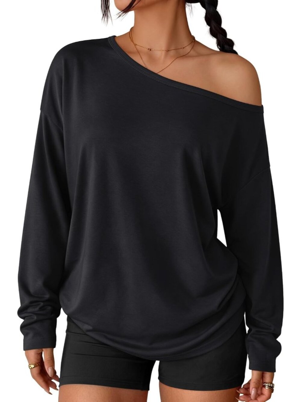 Elegant Long Sleeve Off-Shoulder Top - Stylish Women's Shirt for All Seasons